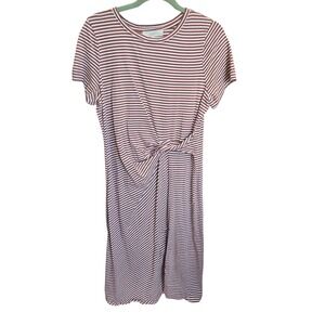 ann taylor loft striped shirt dress LOFT Ann Taylor Black & Beige Stripe Shirt Dress with Belt (PRE-LOVED) Size 16